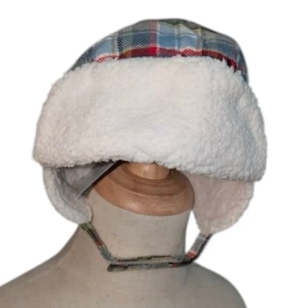 NEW Gymboree Plaid Chin Strap Sherpa Fleece Lined Winter Ear Cover Trapper Hat